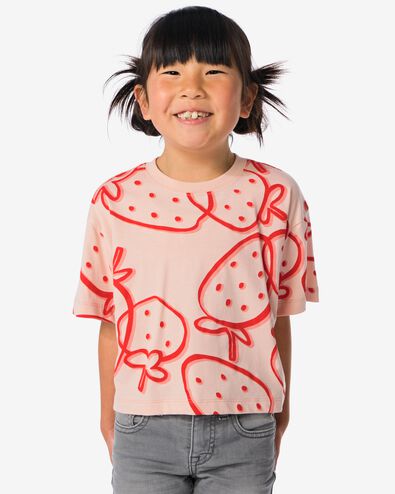 kinder t-shirt aardbeien lichtroze 98/104 - 30863651 - HEMA