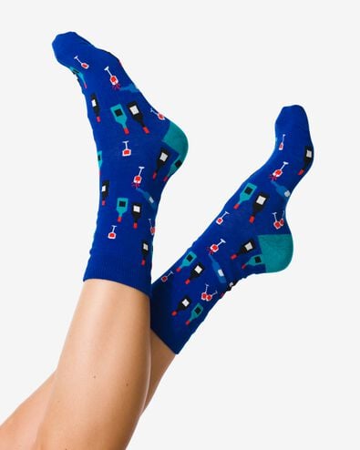 chaussettes avec coton Sip sip hurray bleu foncé 35/38 - 4141136 - HEMA