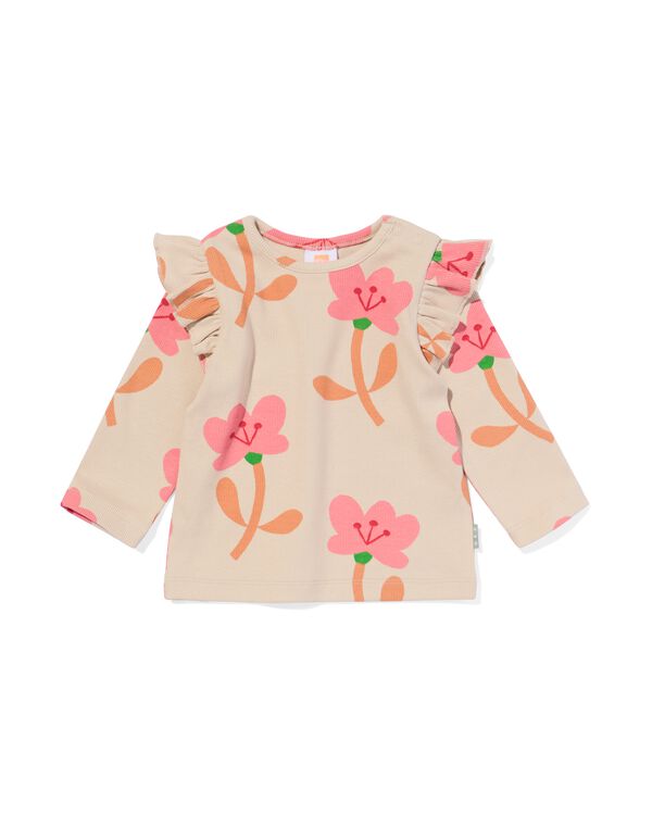 Neugeborenen-Shirt, Ripp, Blumen sandfarben sandfarben - 33410920SAND - HEMA