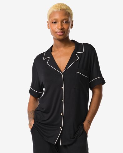 Damen-Pyjamashirt, Viskose schwarz S - 23450181 - HEMA