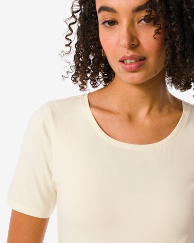 t-shirt femme col rond - manche courte blanc cassé - 36350790OFFWHITE - HEMA