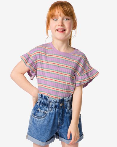 Kinder-T-Shirt, gerippt violett 146/152 - 30863078 - HEMA