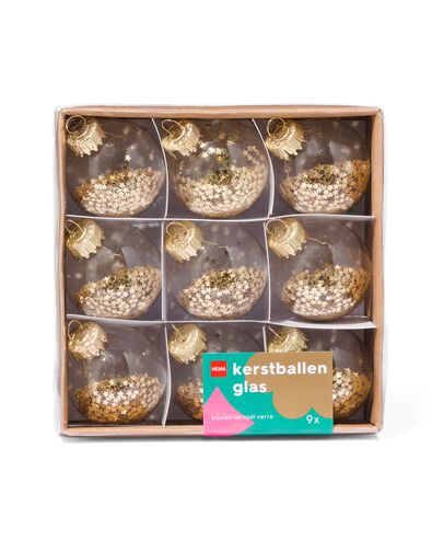 boules de Noël en verre confettis dorés - lot de 9 - 25103151 - HEMA