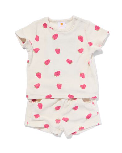 Baby-Set, T- Shirt und Shorts, Frottee, Erdbeeren ecru 74 - 33048453 - HEMA