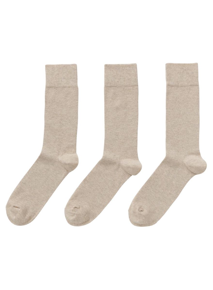 3 pairs men's socks organic cotton khaki - HEMA