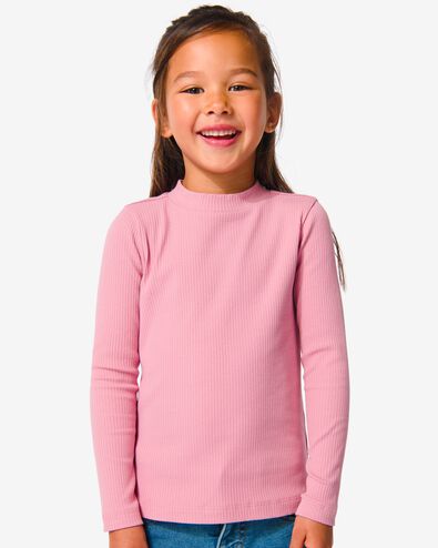 t-shirt enfant avec côtes vieux rose 134/140 - 30808244 - HEMA