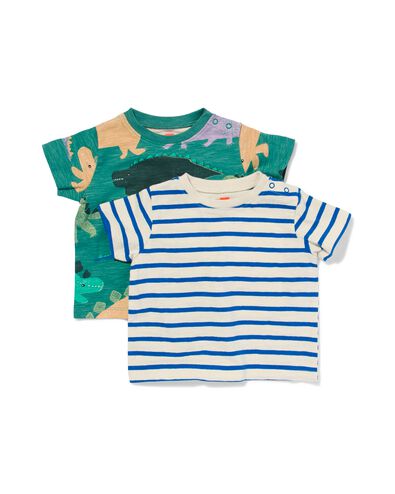 2 t-shirts bébé avec dinosaure et rayures vert 80 - 33194044 - HEMA