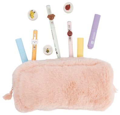 etui dubbele rits fluffy - 14430072 - HEMA