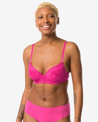 soutien-gorge préformé en dentelle avec armatures rose vif 90D - 21870570 - HEMA