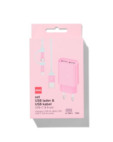 kit chargeur USB + câble de charge USB vers USB-C et 8 broches - 39600566 - HEMA