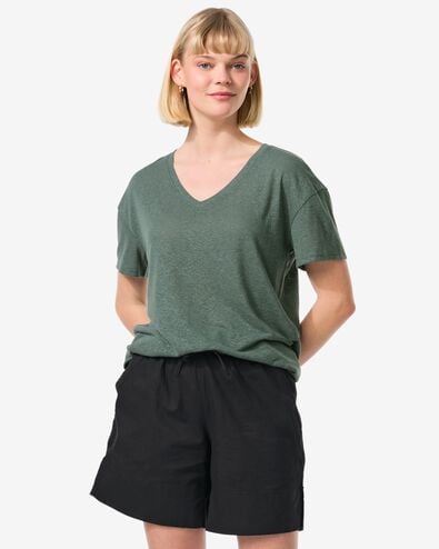 dames t-shirt Evie met linnen groen XL - 36263654 - HEMA