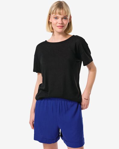dames t-shirt Evie met linnen zwart XL - 36264054 - HEMA