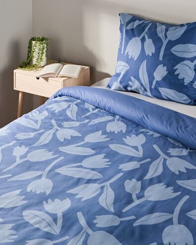 Bettwäsche, Soft Cotton, 140 x 200/220 cm, Tulpen, blau - 5790285 - HEMA