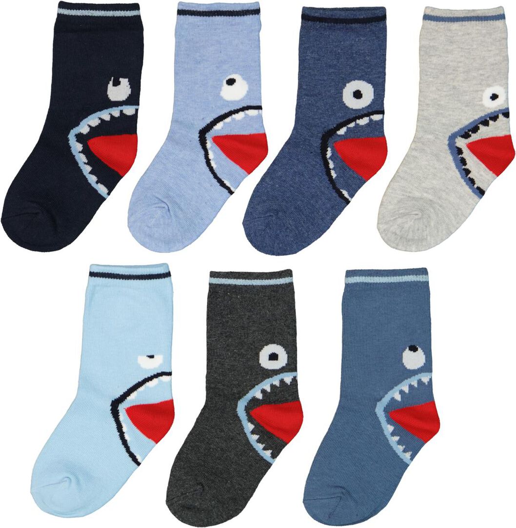 7 pairs children's socks faces blue - HEMA