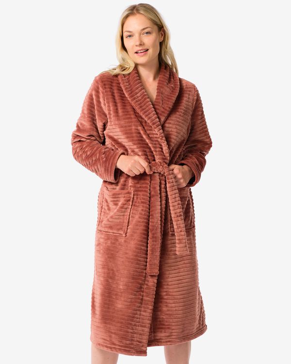 damesbadjas lang fleece lichtbruin lichtbruin - 23470300LIGHTBROWN - HEMA