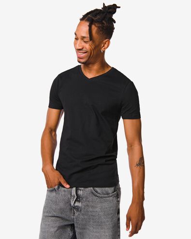 Herren-T-Shirt, Slim Fit, V-Ausschnitt schwarz S - 34276833 - HEMA