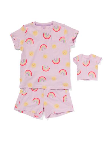Kinder-Kurzpyjama, Baumwolle, Regenbogen, mit Puppen-Nachthemd lila 134/140 - 23061584 - HEMA
