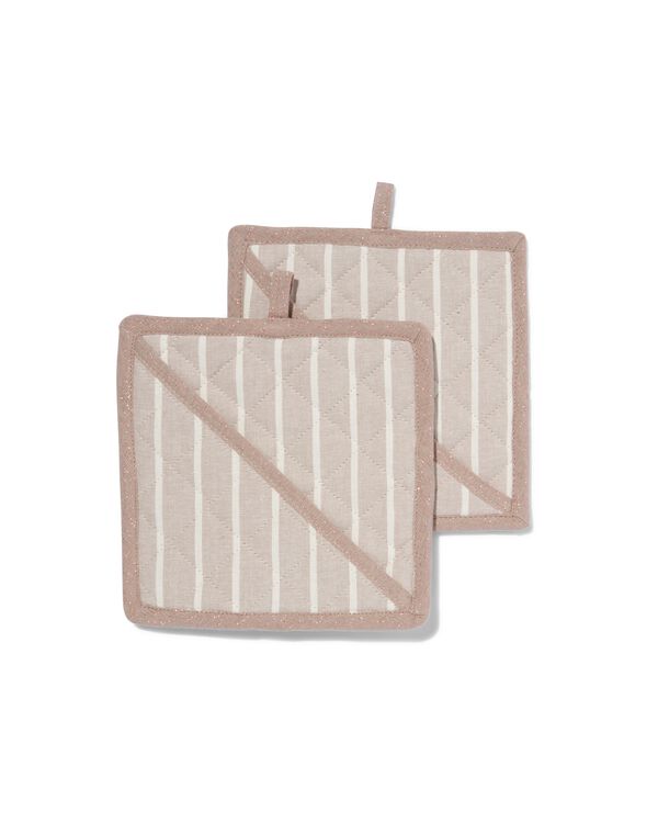 pannenlappen 21x21 katoen taupe/wit - 2 stuks - 5420045 - HEMA