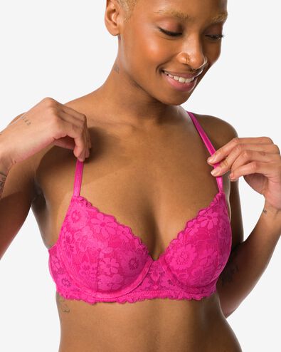 soutien-gorge préformé en dentelle avec armatures rose vif 90D - 21870570 - HEMA