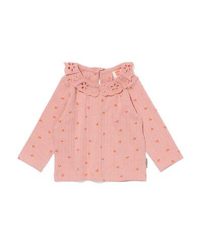 Newborn-Shirt mit Kragen, Ajourmuster rosa - 1000032587 - HEMA