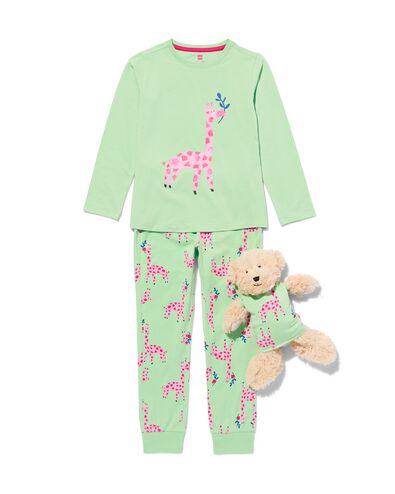Kinder-Pyjama, Baumwolle/Elasthan, Giraffe, mit Puppennachthemd grün 122/128 - 23031583 - HEMA
