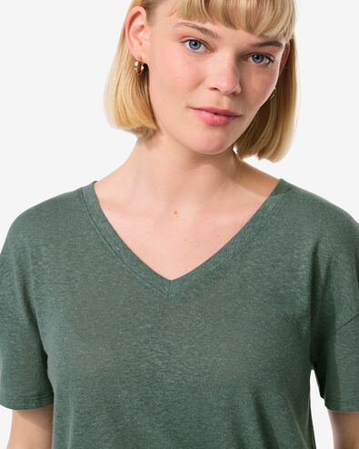 dames t-shirt Evie met linnen groen S - 36263651 - HEMA