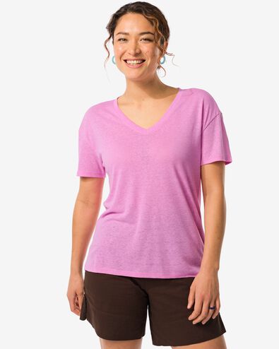t-shirt femme Evie avec lin rose S - 36263751 - HEMA