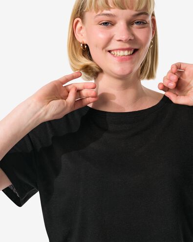 Damen-T-Shirt Evie, mit Leinenanteil schwarz M - 36264052 - HEMA