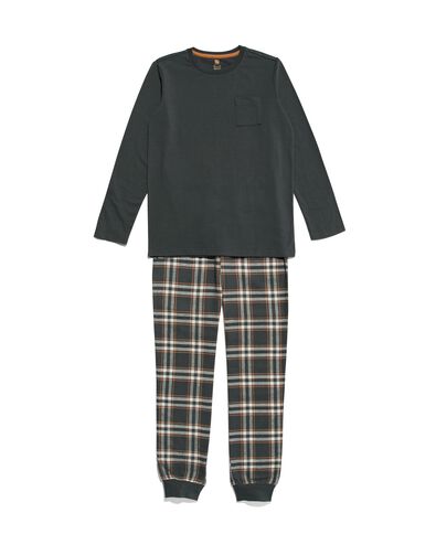 kinder pyjama flanel/jersey met ruiten donkergrijs 146/152 - 23050782 - HEMA
