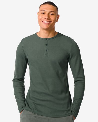 Herren-Loungeshirt, Baumwolle mit Waffeloptik grün XL - 23672644 - HEMA