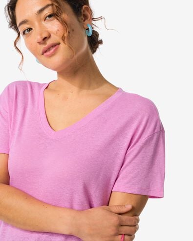 dames t-shirt Evie met linnen roze M - 36263752 - HEMA