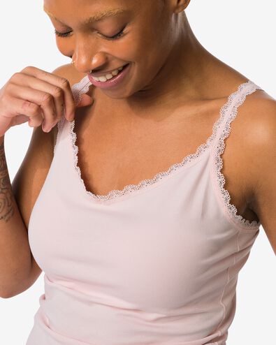 débardeur femme stretch coton avec dentelle rose pâle L - 19610594 - HEMA