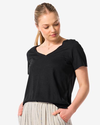 Damen-T-Shirt mit Bambus schwarz S - 36321381 - HEMA