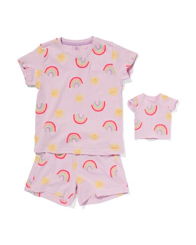 kinder shortama katoen regenboog en poppennachtshirt lila 98/104 - 23061581 - HEMA