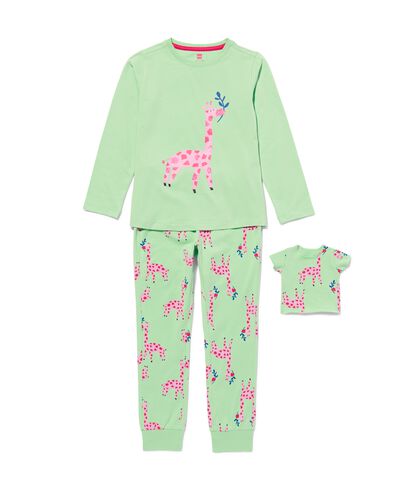 Kinder-Pyjama, Baumwolle/Elasthan, Giraffe, mit Puppennachthemd grün 122/128 - 23031583 - HEMA