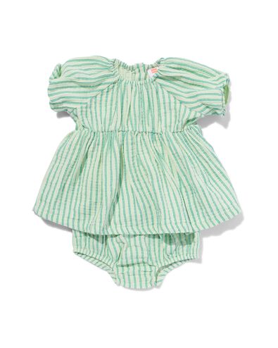baby kledingset jurk en broekje mousseline strepen groen 74 - 33048153 - HEMA