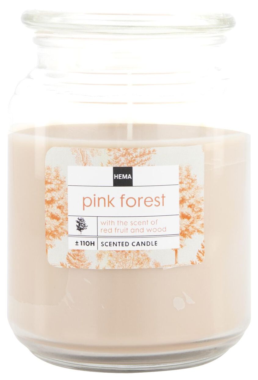 En rots slijm geurkaars in glazen pot Ø10x14 pink forest - HEMA