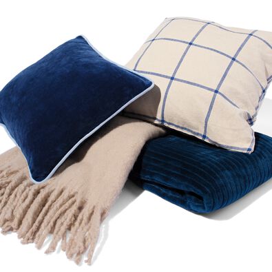 housse de coussin 50 x 50 à carreaux bleu naturel - 7324011 - HEMA