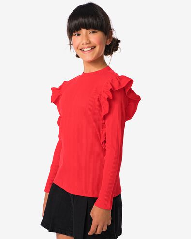 t-shirt enfant côte avec volant rouge rouge - 30875205RED - HEMA