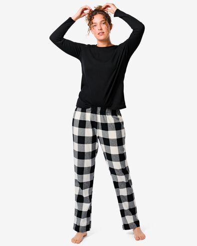 pyjama femme jersey/flanelle noir XL - 23460192 - HEMA