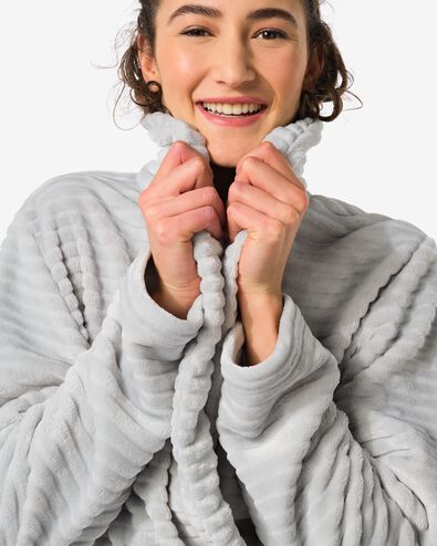 dames badjas lang fleece grijs L/XL - 23490006 - HEMA