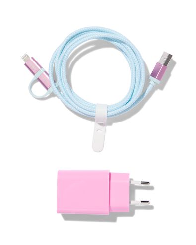 USB-Ladegerät mit Ladekabel, USB-A auf USB-C und 8-polig - 39600566 - HEMA