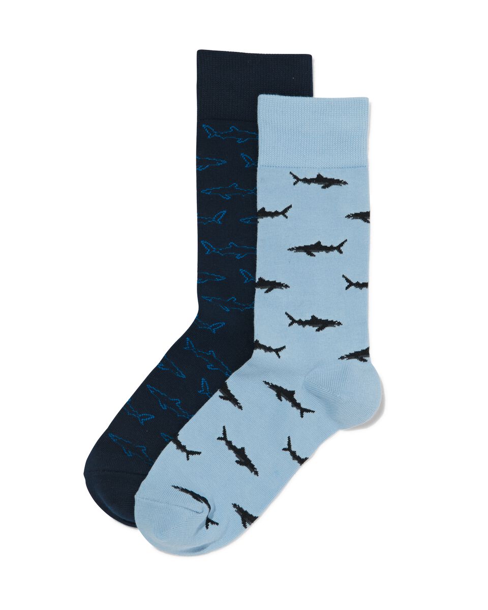 debat Ordelijk volgorde heren sokken met katoen haaien - 2 paar blauw - HEMA