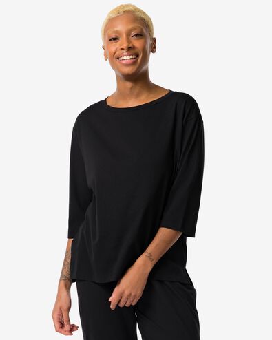 damesnachtshirt met katoen  zwart XL - 23480064 - HEMA