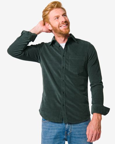 chemise homme côte velours vert M - 2108521 - HEMA