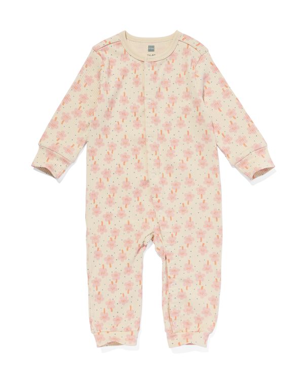 babypyjama jumpsuit rib bloemen beige beige - 33313931BEIGE - HEMA