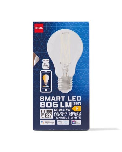Smart-LED-Lampe, klar, E27, 7 W, 806 lm, Birnenlampe - 20070016 - HEMA