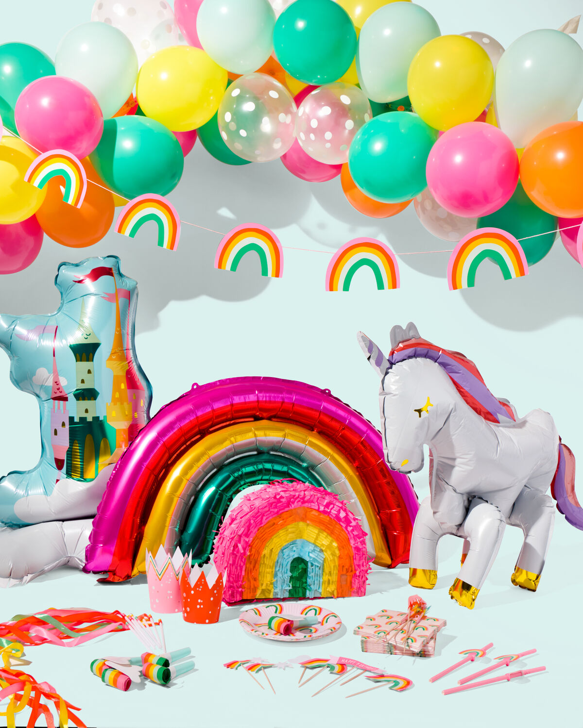 Déco anniversaire fête thème rainbow arc-en-ciel