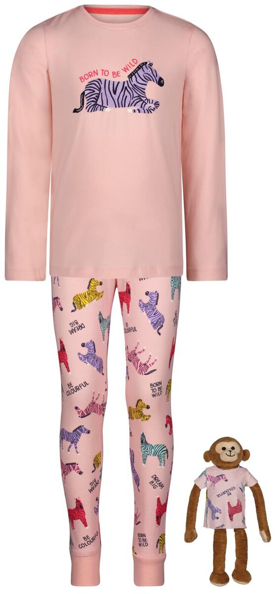 Aanvankelijk Maaltijd Contract kinder pyjama katoen met poppennachtshirt zebra lichtroze - HEMA