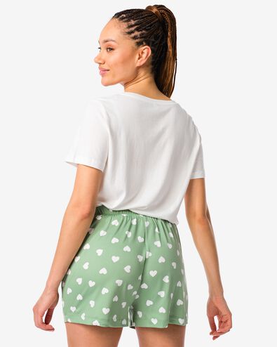 short de pyjama femme micro coeurs vert moyen L - 23430443 - HEMA